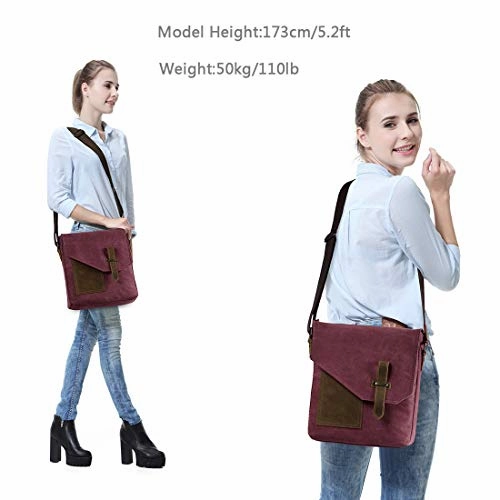 Small Messenger Bag for Women,VASCHY Vintage Canvas Leather Lightweight Crossbody Bag Burgundy