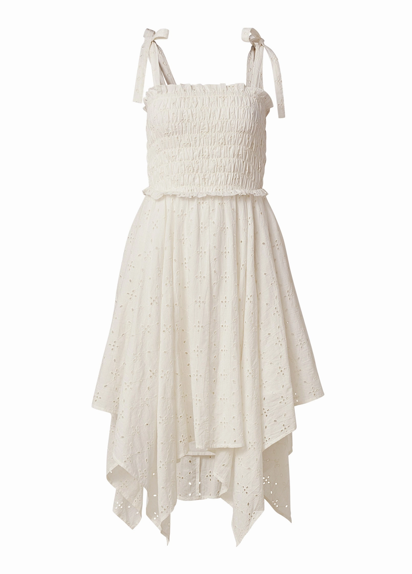 Smocked Top Eyelet Dress  - Off White