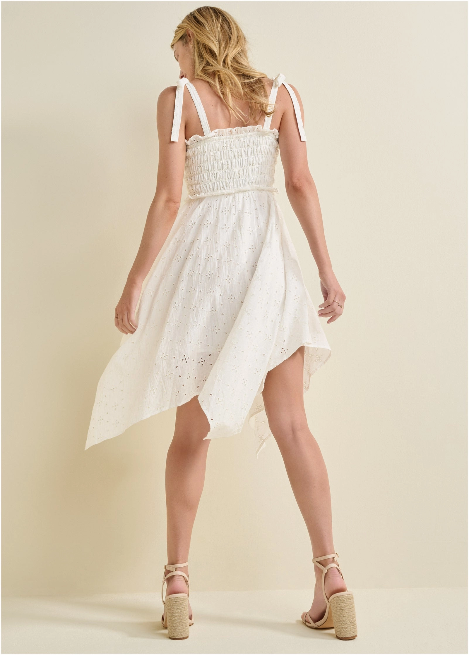 Smocked Top Eyelet Dress  - Off White