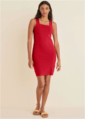 Square Neck Tank Dress - Red