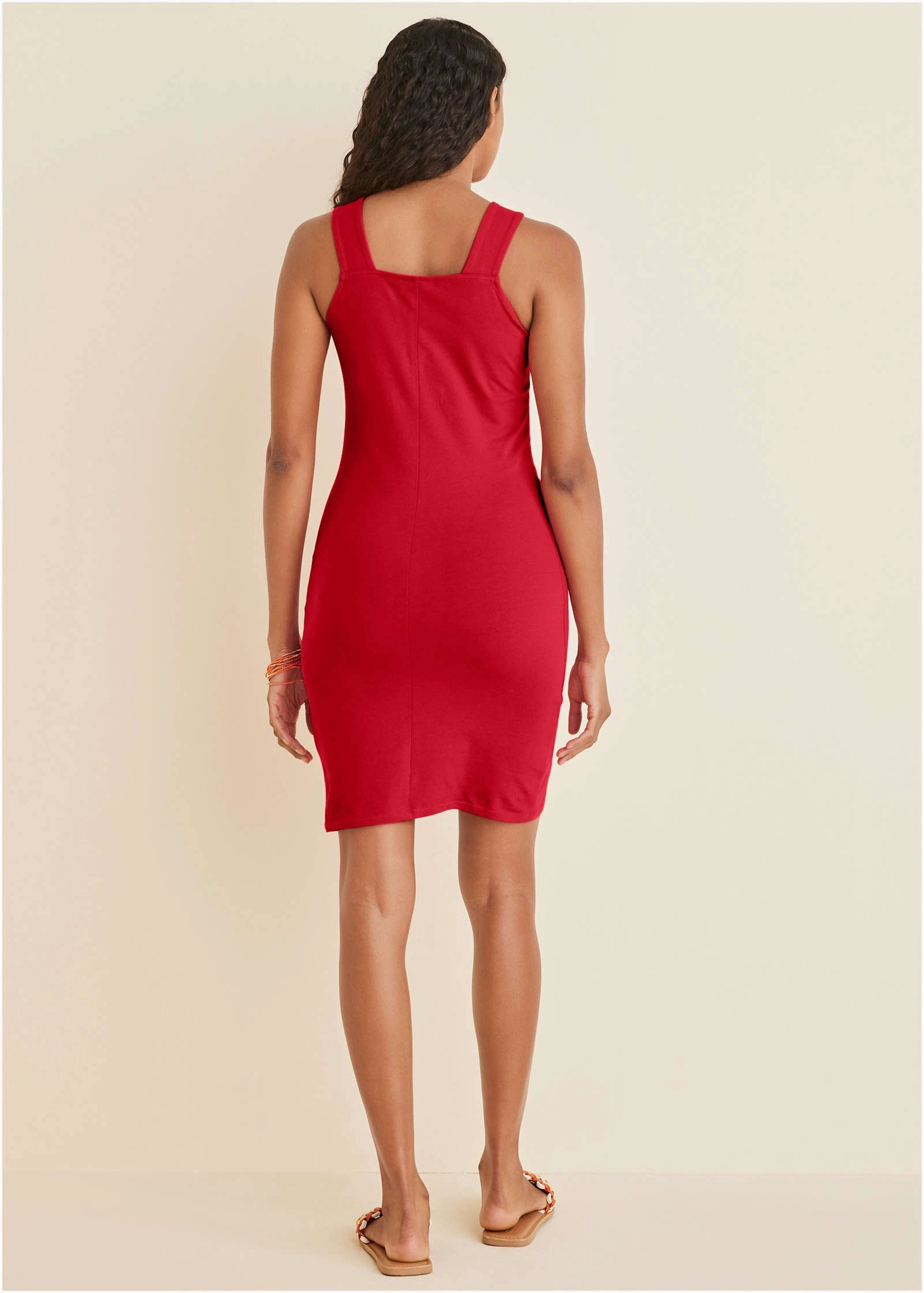 Square Neck Tank Dress - Red