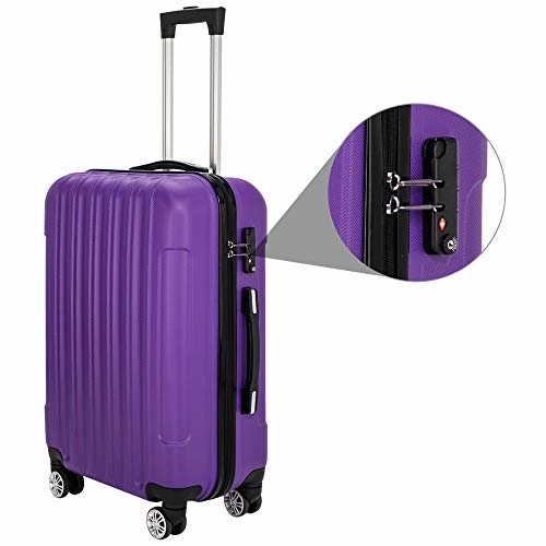 SSLine 3-in-1 Multifunctional Suitcase Luggage Set Large Capacity Traveling Storage ABS Expandable Spinner Hardside Suitcase Lightweight 4 Wheel Portable Travel Bag 20" / 24" / 28" Purple