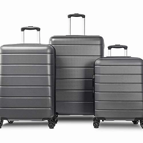 SSLine 3 Piece ABS Luggage Sets with Spinner Wheels,Expandable Suitcase Luggage Lightweight with TSA Lock,Hard Shell Spinner Carry On Suitcase (20 24 28 Inch) (Type-3, Gray)