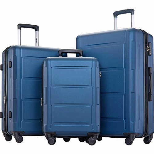 SSLine 3-Piece Hard-Shell Luggage Set with Spinner Wheels and TSA Lock Modern Elegant Expandable Travel Suitcase Lightweight Hardside Carry On Suitcase Set with 20" 24" 28" (A Type-Dark blue)