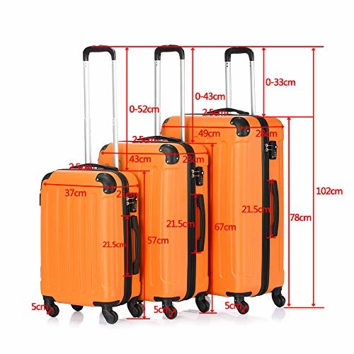 SSLine 3 Piece Luggage Sets Hardshell Spinner Luggages Swivel Wheels Suitcase Portable Rolling Trolley Case - 20" 24" 28" Spinner Suitcases Orange