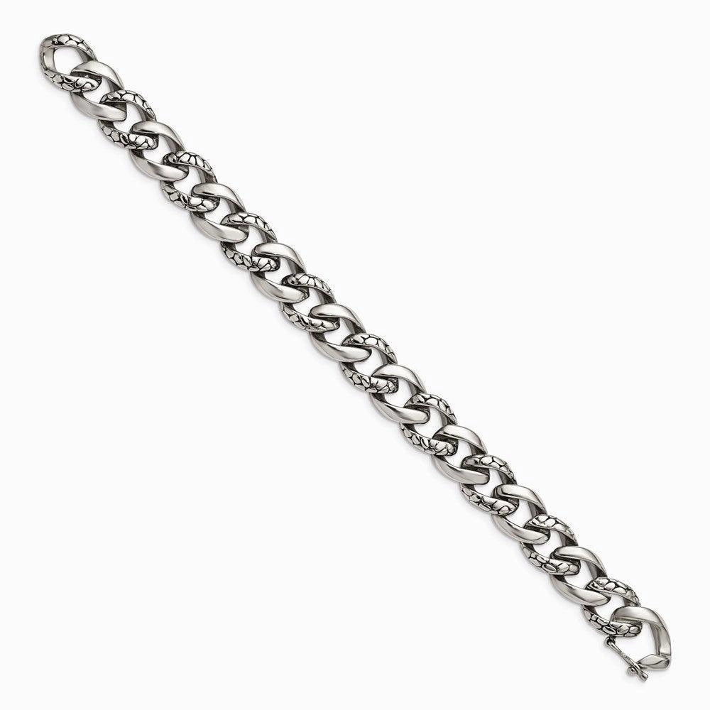 Stainless Steel Antiqued & Polished Links 8.5in Bracelet