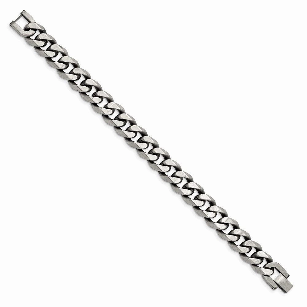 Stainless Steel Antiqued and Brushed 13mm Curb 8.5in Bracelet