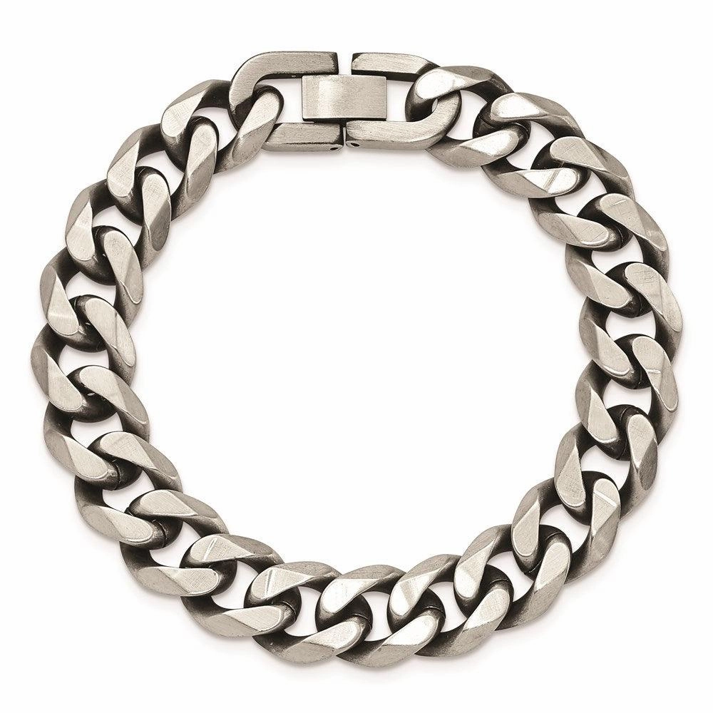 Stainless Steel Antiqued and Brushed 13mm Curb 8.5in Bracelet