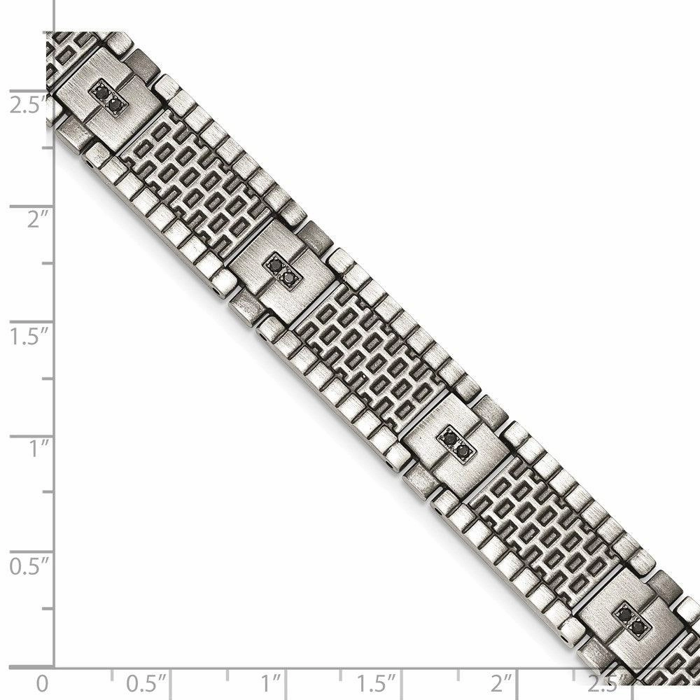 Stainless Steel Antiqued Brushed CZ Bracelet