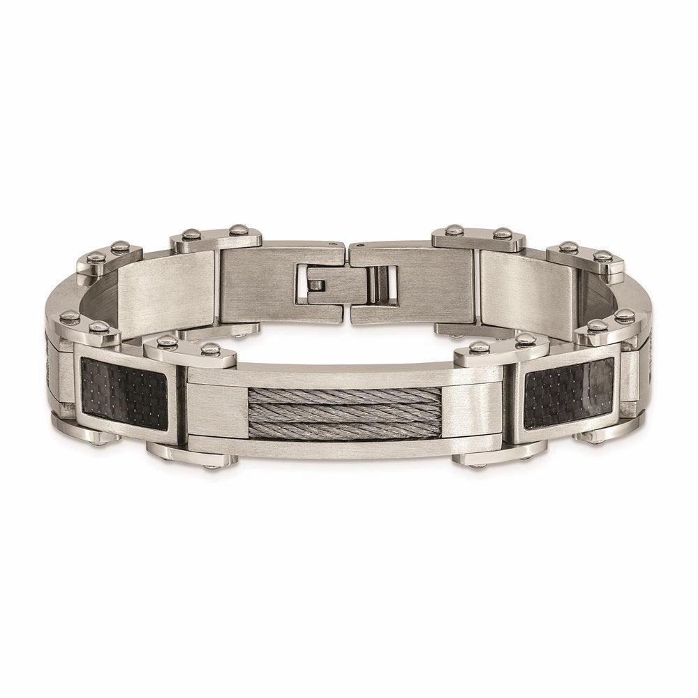 Stainless Steel Black Carbon Fiber Inlay 8.5in Bracelet