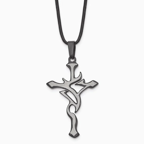 Stainless Steel Black Plated and Grey Accent Cross Necklace