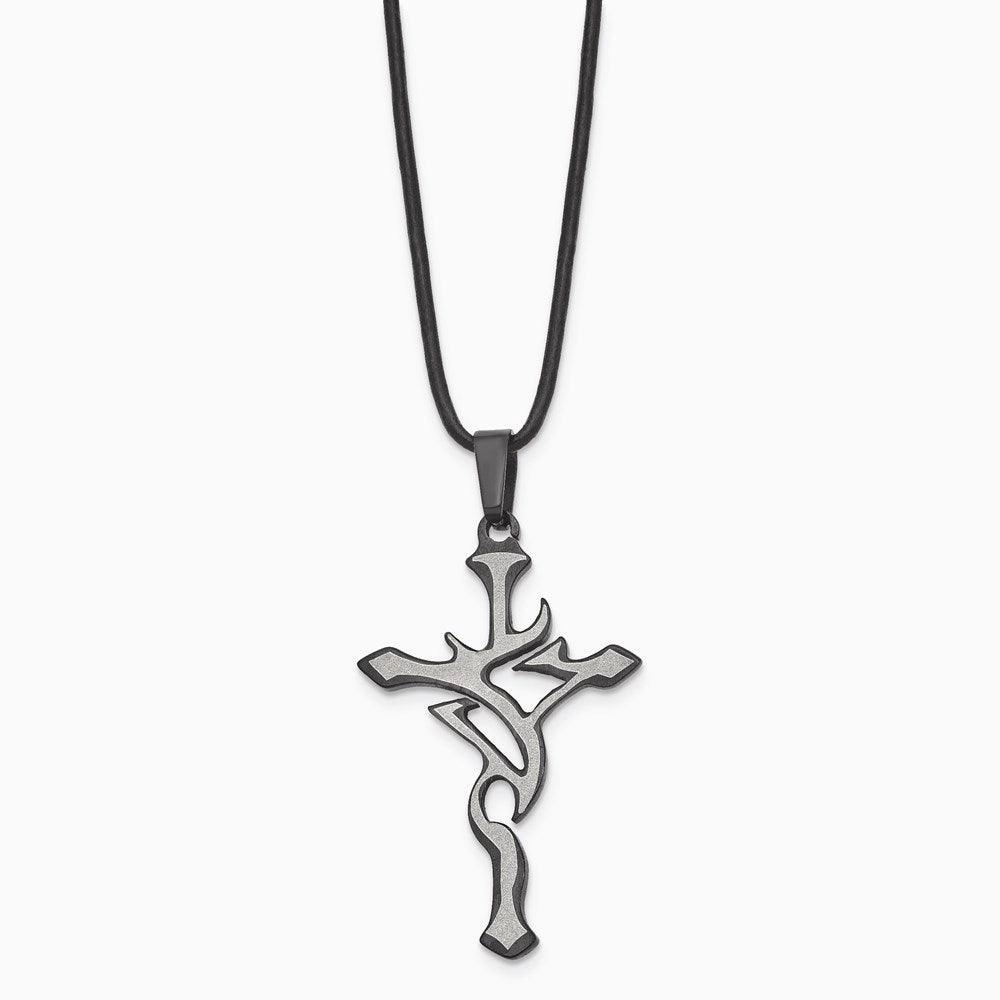 Stainless Steel Black Plated and Grey Accent Cross Necklace
