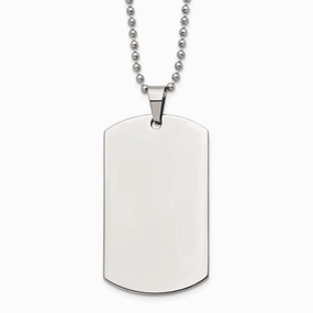 Stainless Steel Brushed & Polished Rounded Edge 2mm Thick Dog Tag Necklace