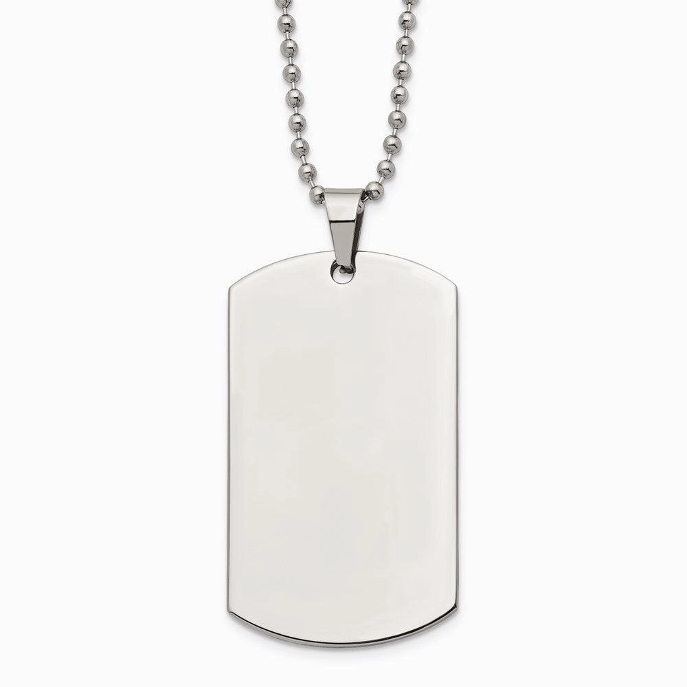 Stainless Steel Brushed & Polished Rounded Edge 2mm Thick Dog Tag Necklace