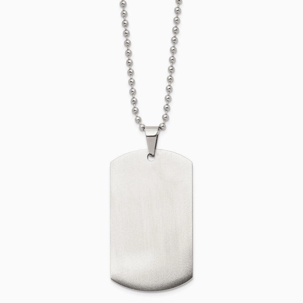 Stainless Steel Brushed & Polished Rounded Edge 2mm Thick Dog Tag Necklace
