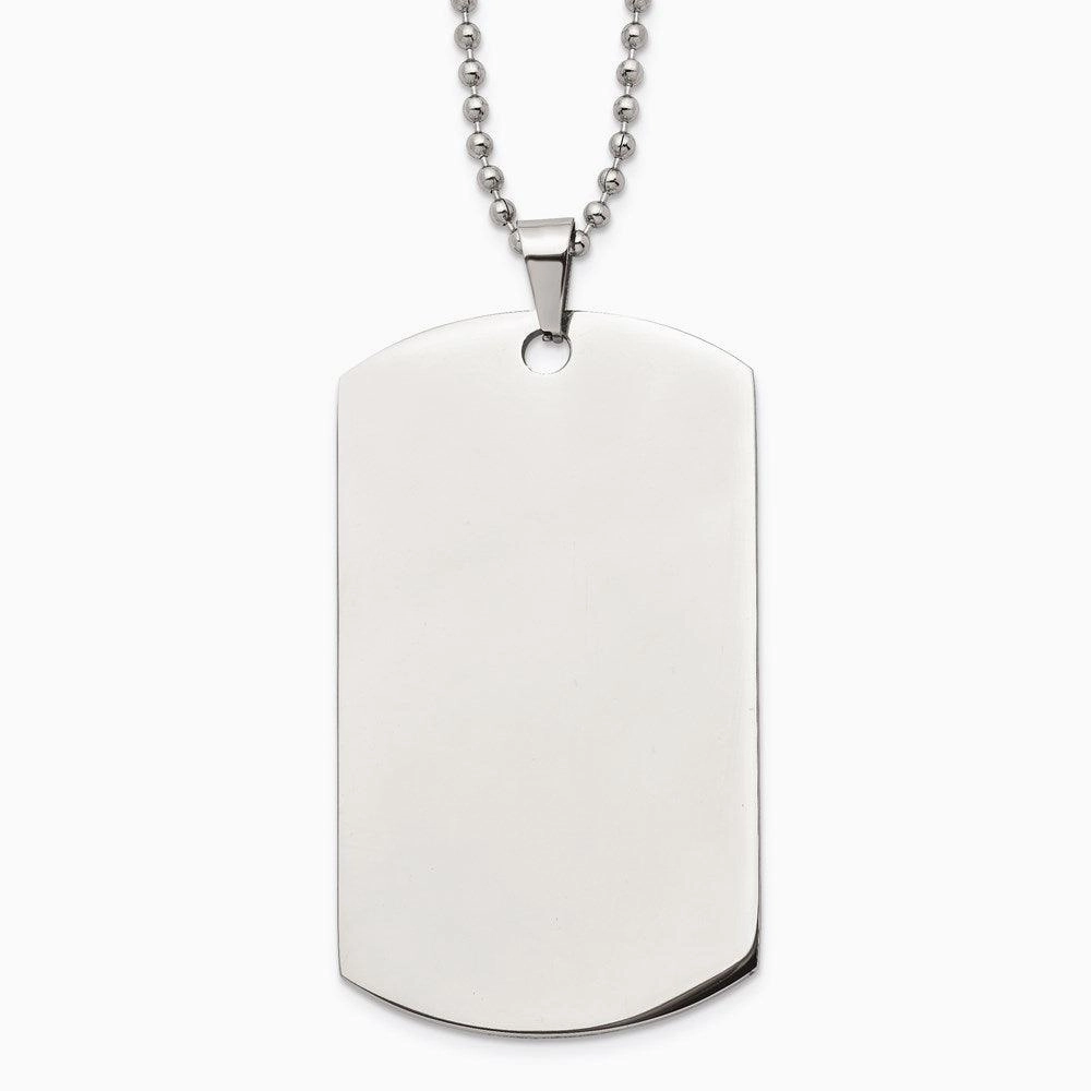 Stainless Steel Brushed & Polished Rounded Edge XLarge 2mm Dog Tag Necklace