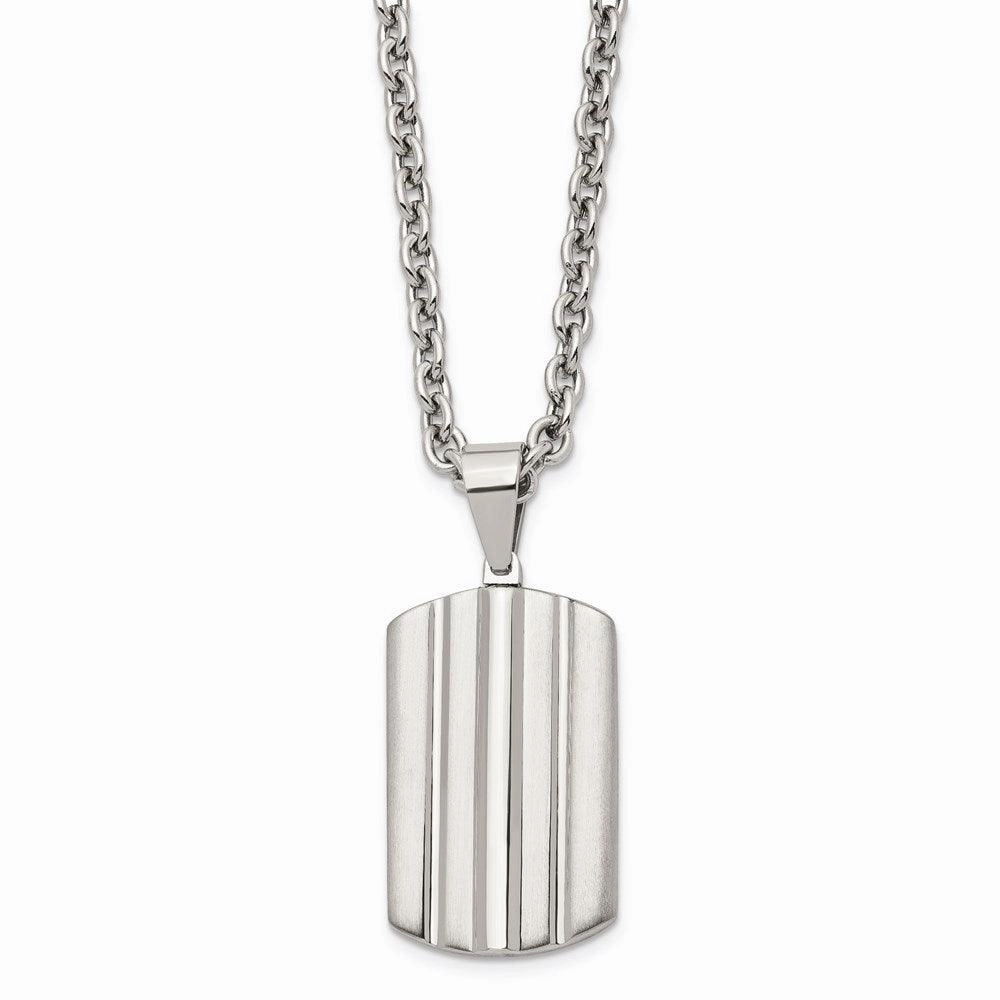 Stainless Steel Brushed and Polished Grooved Dogtag Necklace