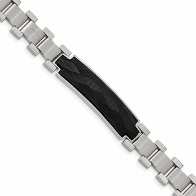 Stainless Steel Brushed and Polished Solid Carbon Fiber Inlay 8.25in Bracel