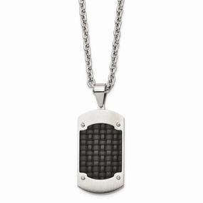 Stainless Steel Brushed Black Leather Dogtag Necklace