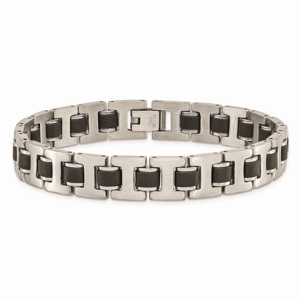 Stainless Steel Brushed Black Rubber Bracelet