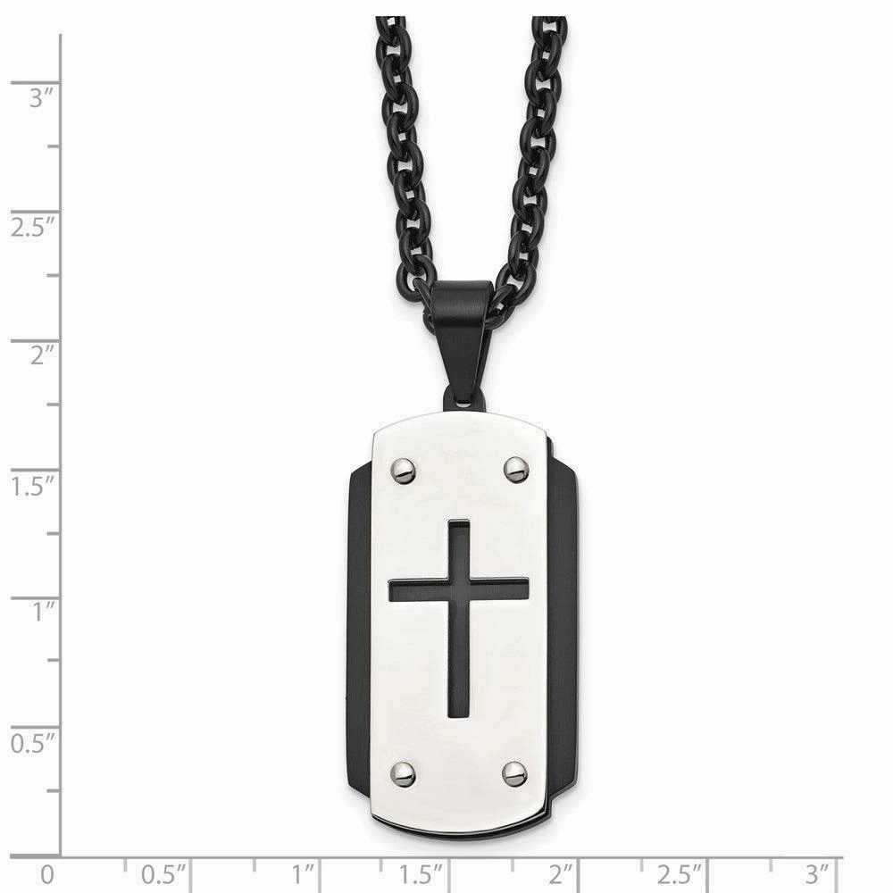 Stainless Steel Brushed Polished Black IP-plated Dog Tag Necklace