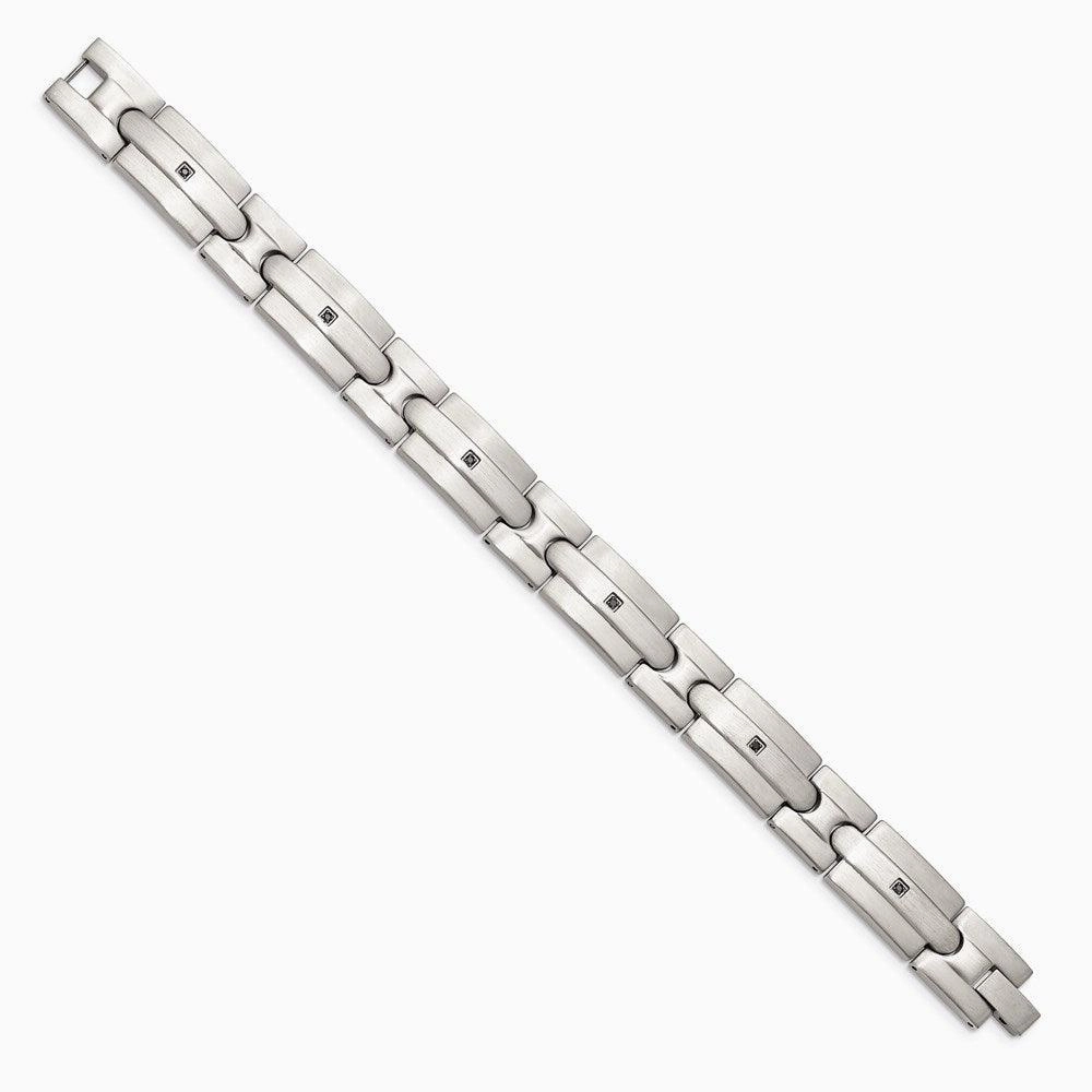Stainless Steel Brushed w/Black CZ Bracelet
