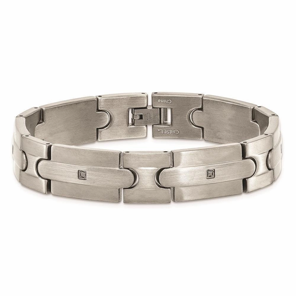 Stainless Steel Brushed w/Black CZ Bracelet