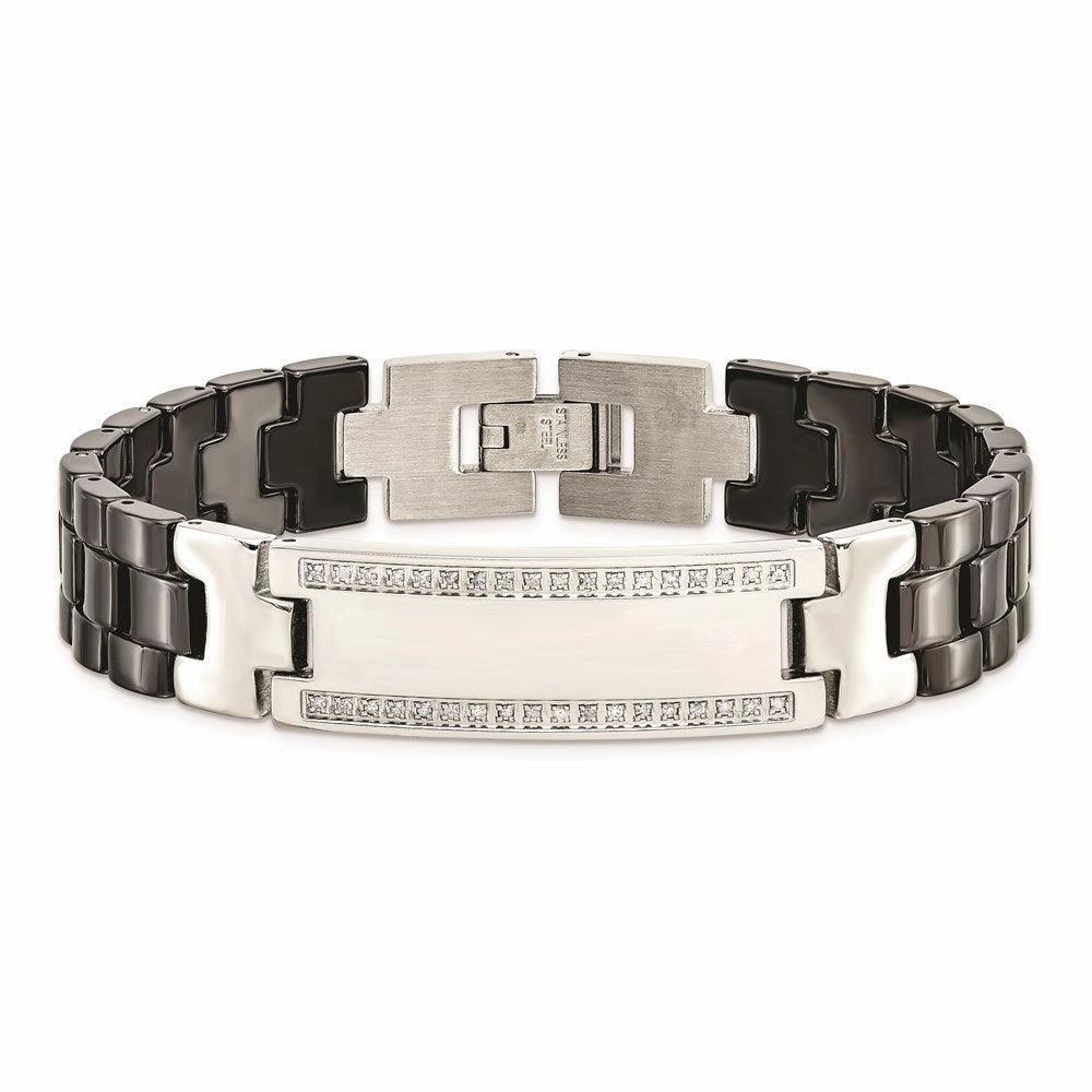Stainless Steel/Ceramic Polished 1/4ct tw. Diamond 8.75in Bracelet