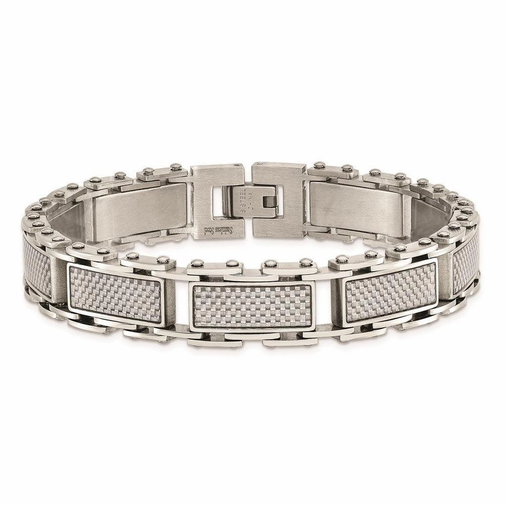 Stainless Steel Grey Carbon Fiber Inlay Polished Bracelet