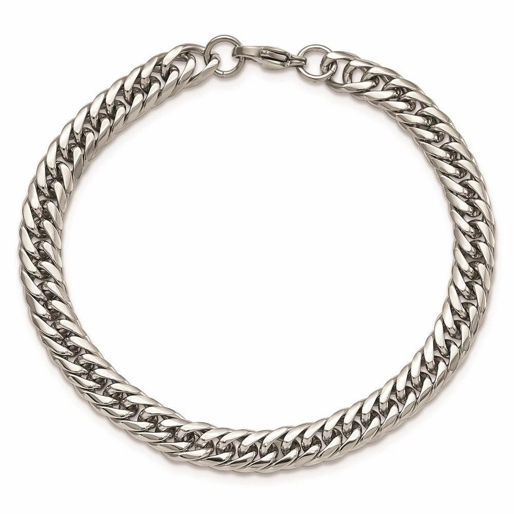 Stainless Steel Polished 9in Double Curb Chain Bracelet