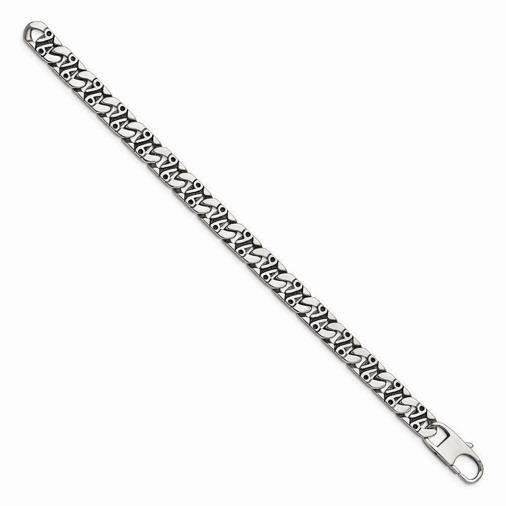Stainless Steel Polished & Antiqued Links 8.75in Bracelet