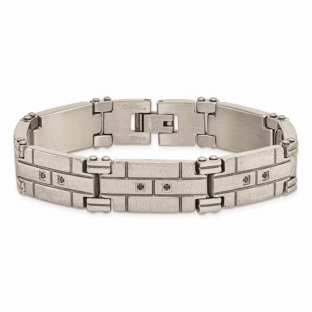 Stainless Steel Polished and Satin w/Black CZ Bracelet
