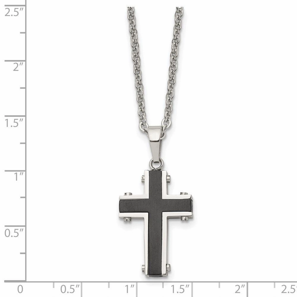 Stainless Steel Polished Black IP-plated Cross Necklace