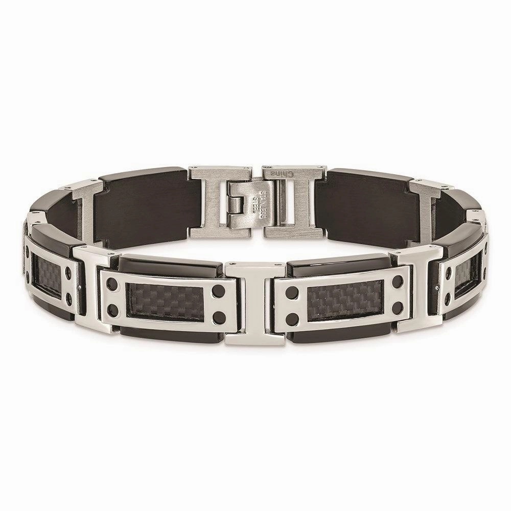 Stainless Steel Polished Black IP-plated w/ Carbon Fiber Inlay 8.5in Brace