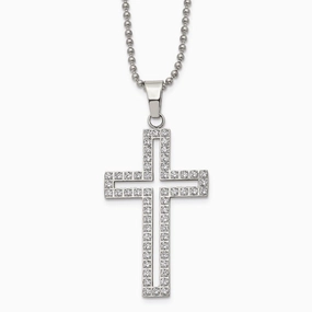 Stainless Steel Polished CZ Cross Necklace