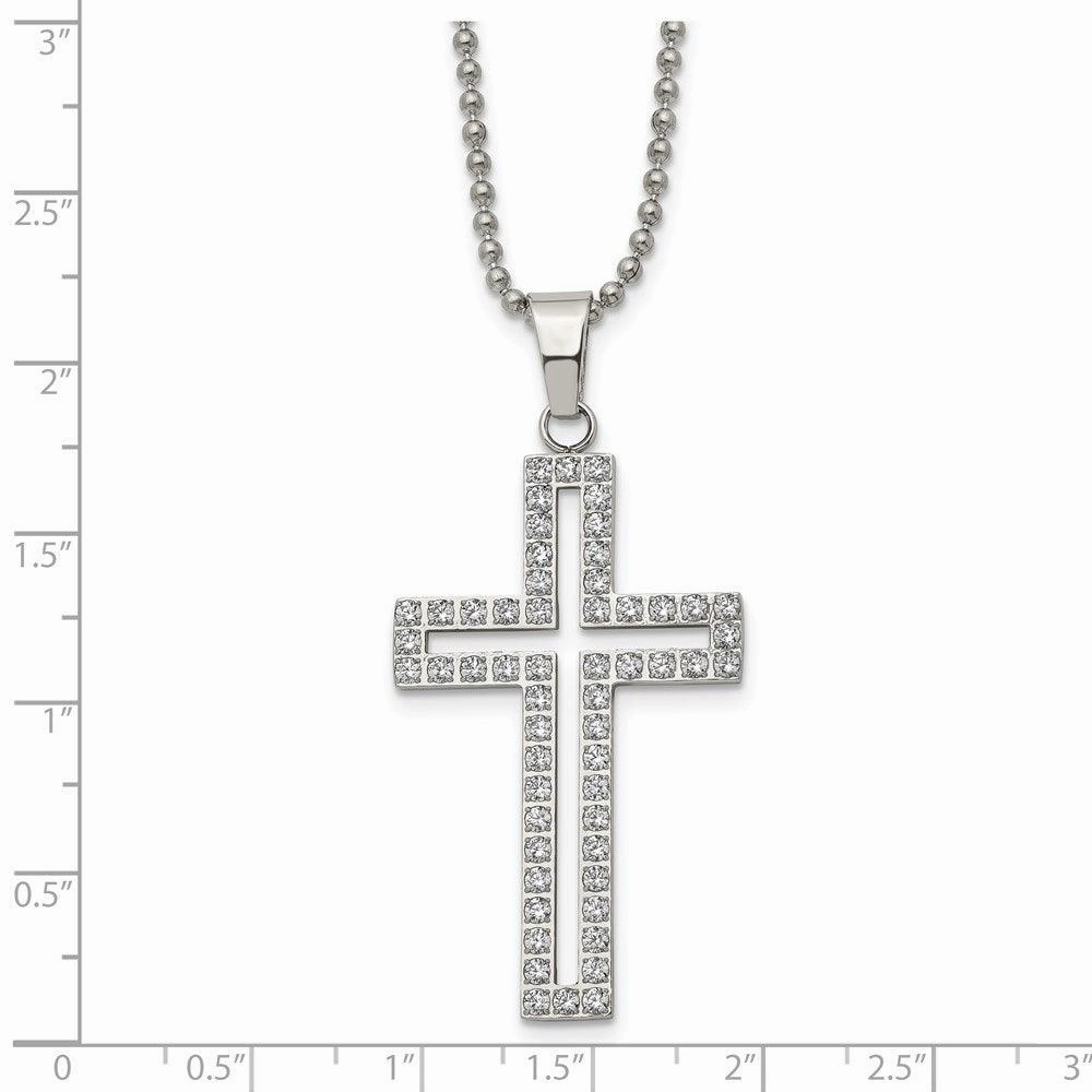 Stainless Steel Polished CZ Cross Necklace