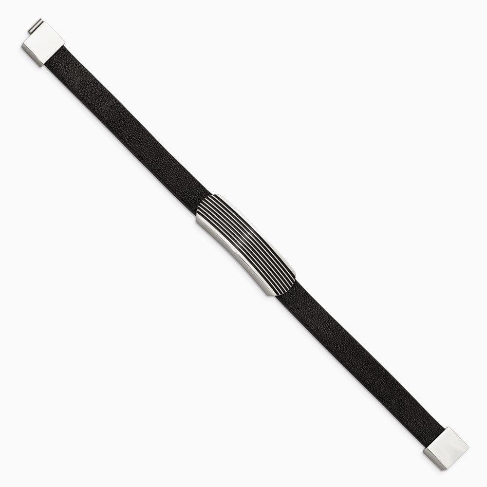Stainless Steel Polished Genuine Leather Enameled 8.5 inch Bracelet