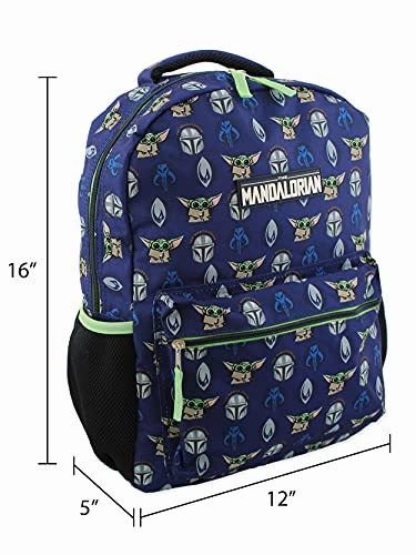 Star Wars Mandalorian Baby Yoda Boy's Girl's Adult 16 Inch School Backpack (One Size, Blue/Green)