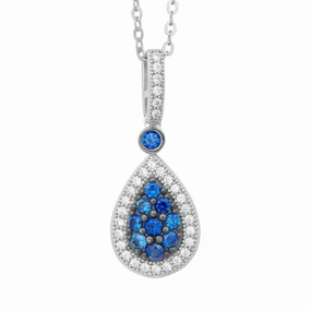 Sterling Silver Blue Sapphire CZ Micro Pave Pendant