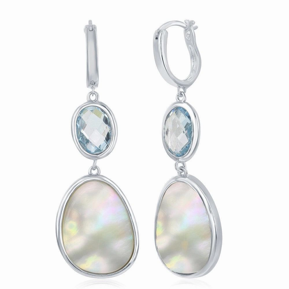 Sterling Silver Blue Topaz and Irregular Design MOP Earrings