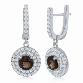 Sterling Silver Brown Round Smoky Earrings