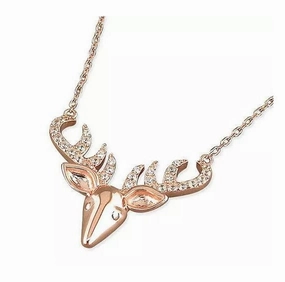 Sterling Silver Rose Gold Plated Stags Head Ladies Necklace