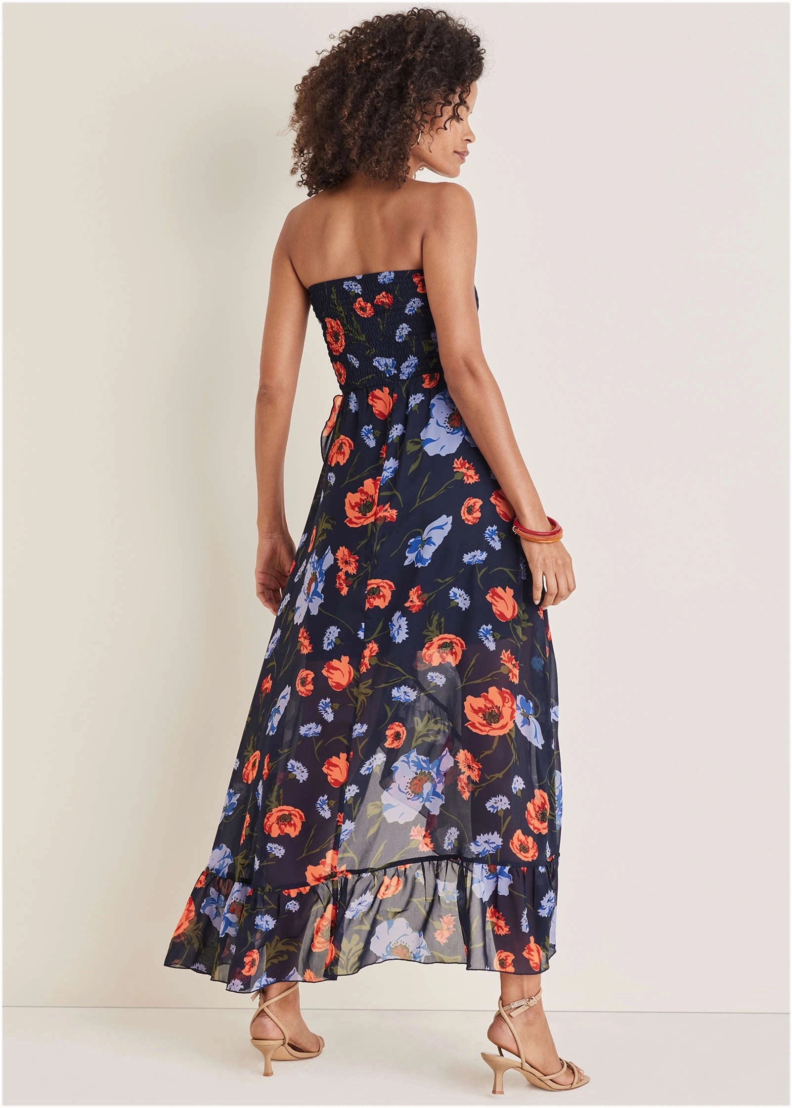 Strapless Ruffle Maxi - Forest Floral Iris