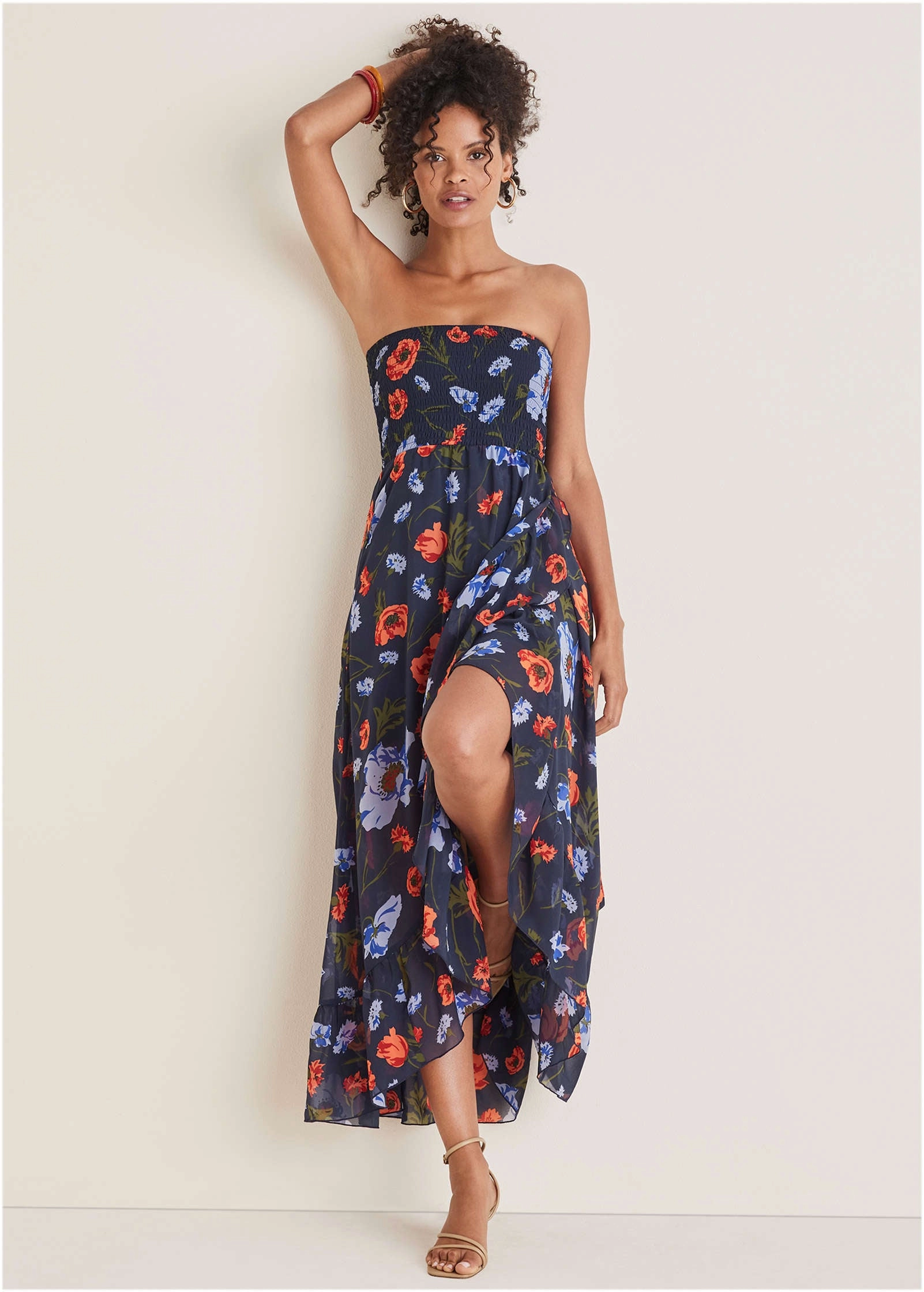 Strapless Ruffle Maxi - Forest Floral Iris