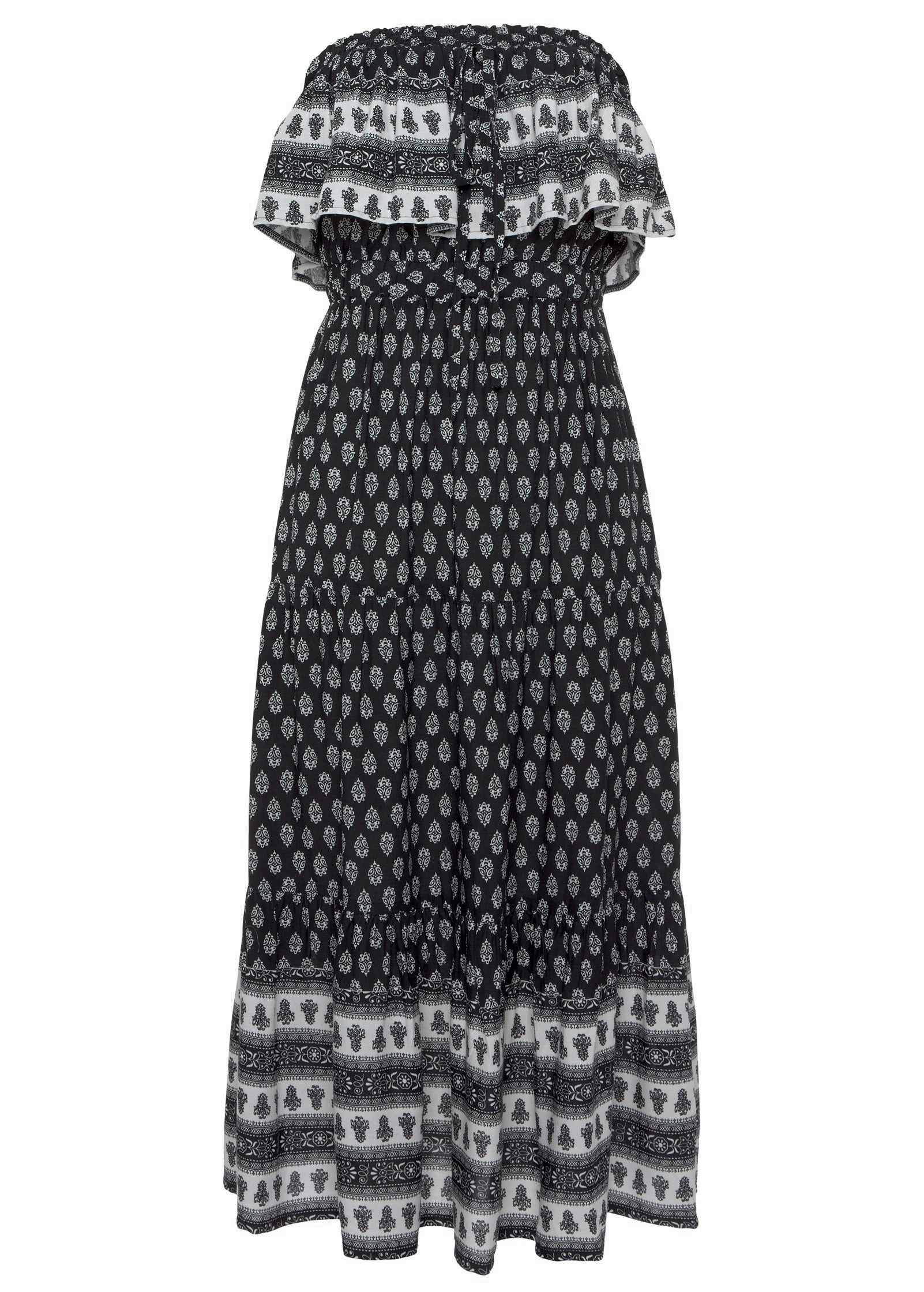 Strapless Ruffle Midi Dress - Black & White