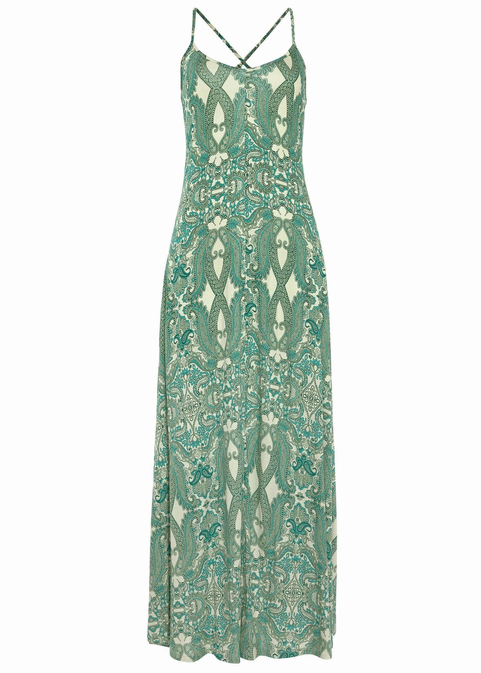 Strappy Back Printed Maxi - Green & Off White