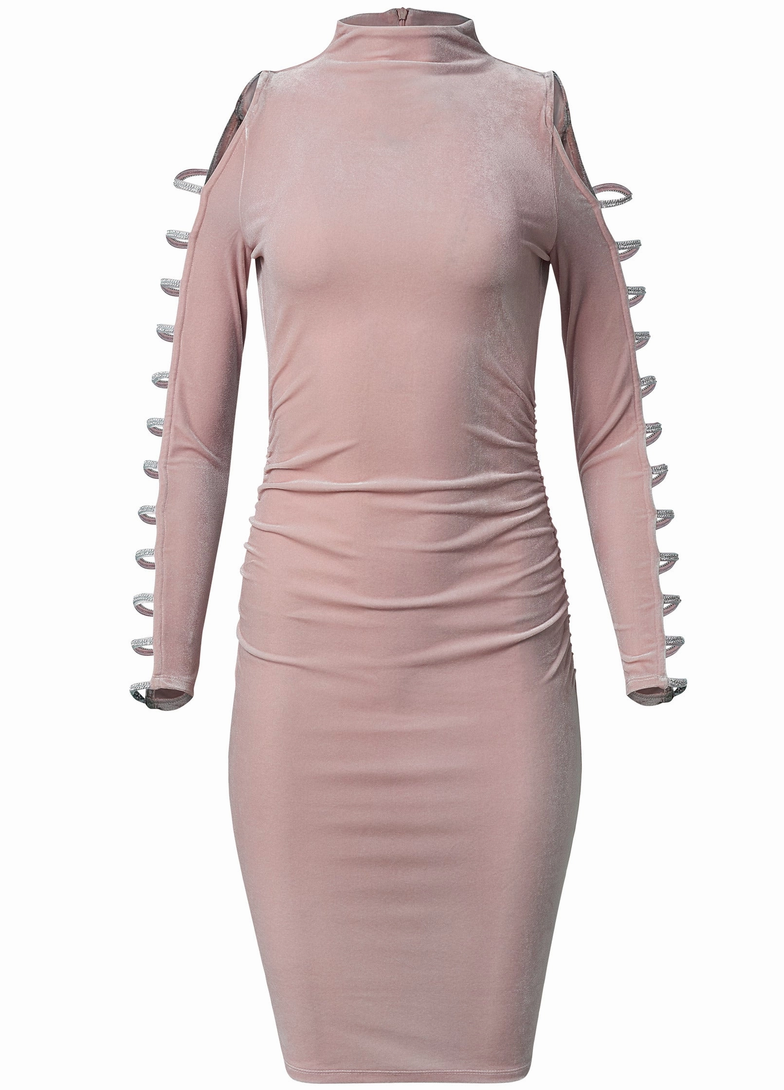 Strappy Sleeve Velvet Dress - Tan