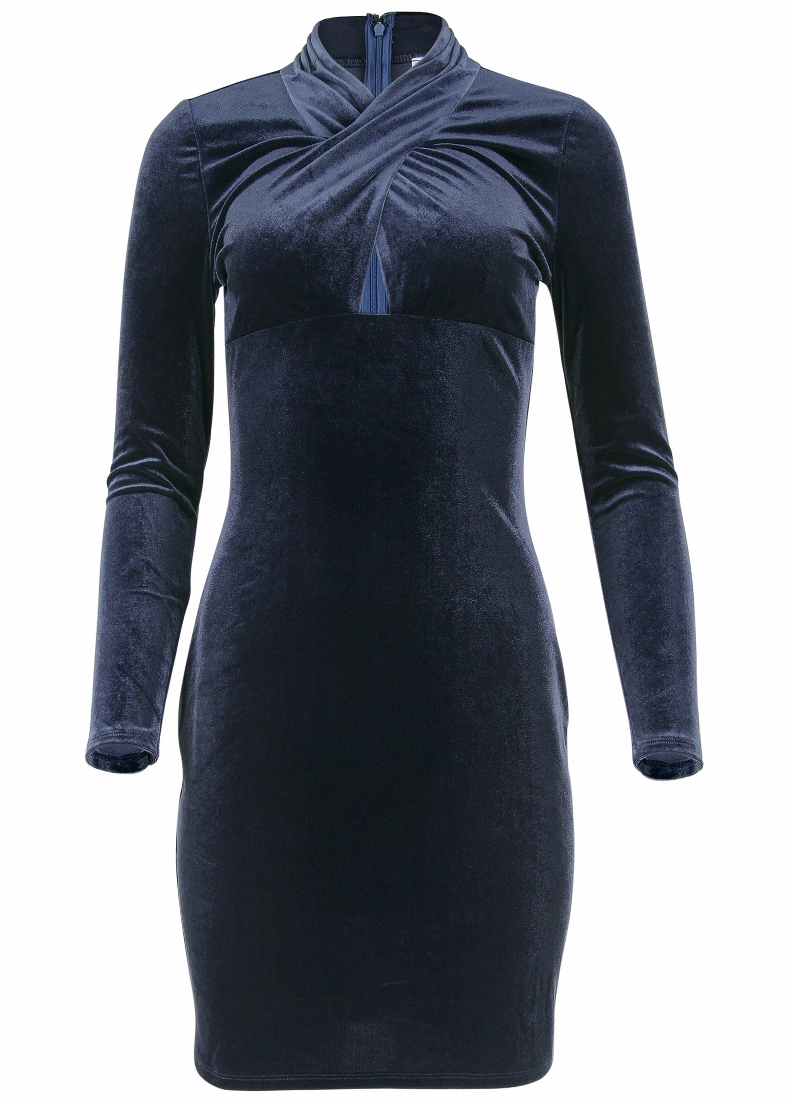 Stretch Velvet Cutout Dress - Navy