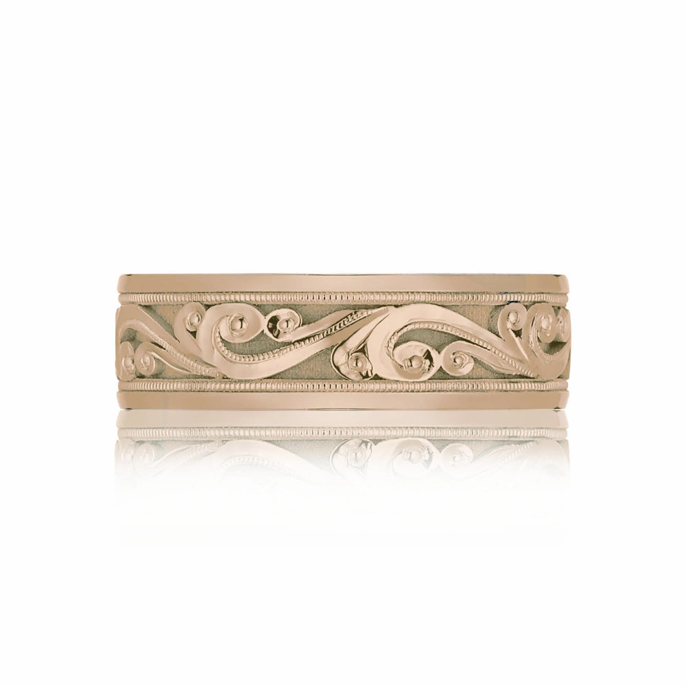 Tacori Geometric 18k Gold Decorative Engraved Crescent 7mm Wedding Band