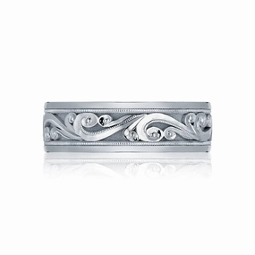 Tacori Geometric 18k Gold Decorative Engraved Crescent 7mm Wedding Band